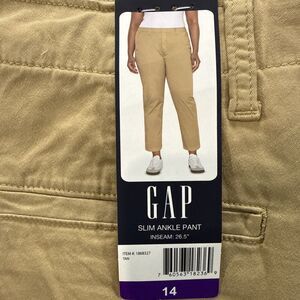 GAP slim ankle pant Size 14 Tan Beige Khaki Chino NWT